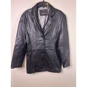 ADLER COLLECTION Black Lambskin Leather Jacket Women's XL Button Butter Soft‎